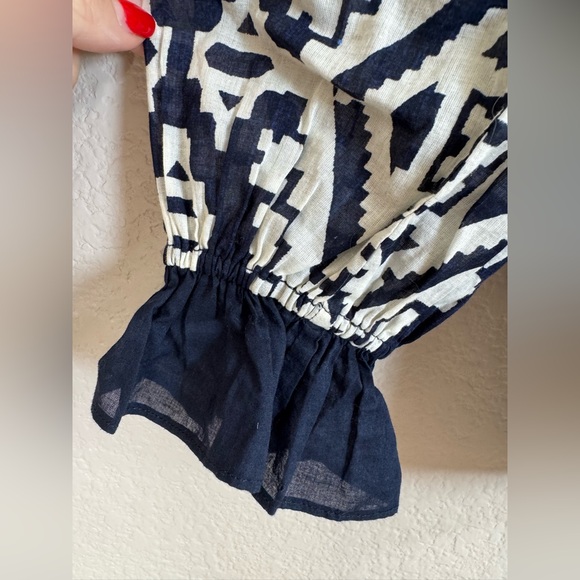 Tory Burch Candice Printed Silk Cotton Blouse in Blue $496 - Picture 7 of 16